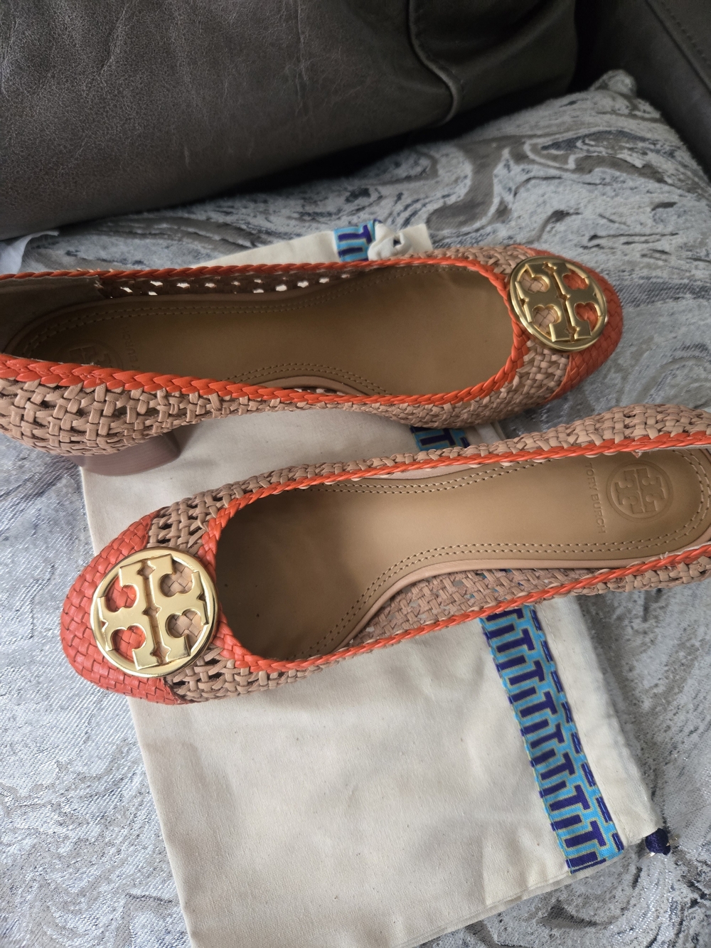 Tory Burch Woven Leather Pumps – Orange & Tan – Size 10.5 - Picture 3 of 4